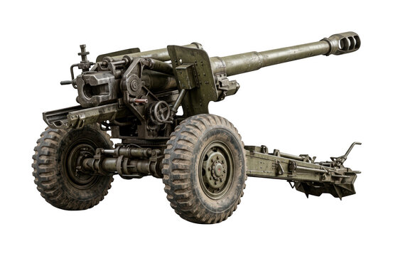 Olive green artillery cannon png vintage howitzer weapon png heavy military artillery png field cannon equipment cutout world war howitzer isolated transparent background image