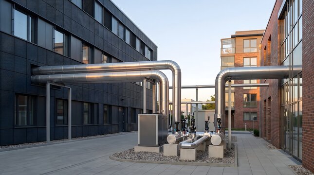 District Heat Recovery Station Between Modern Buildings