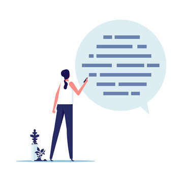 Understanding or effective handwriting manuscript concept, written communication, writing email skill to success, communicate with text or message, businesswoman writing message on speech bubble