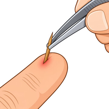 Removing Splinter from Inflamed Finger with Tweezers First Aid Vector Illustration