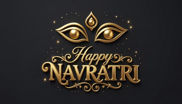 Elegant gold luxury navratri typography design with glowing goddess durga eyes on dark textured background for premium festival greeting