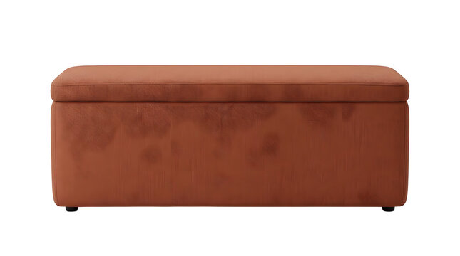 Elegant brown leather ottoman with intricate crackle design on transparent background.