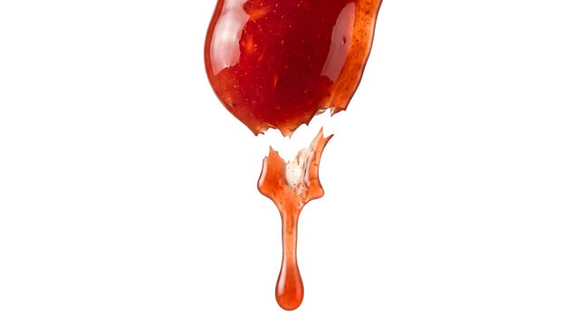 Dripping red liquid drop on transparent background for design use.