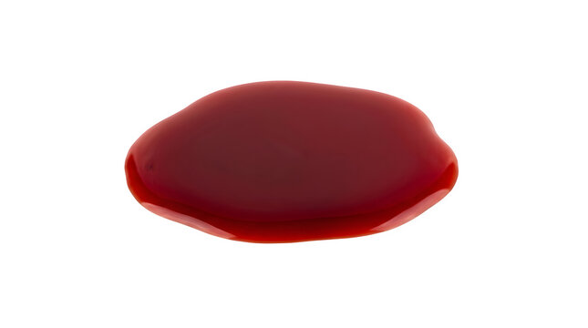 Close-up of a red liquid drop on a transparent isolated background.