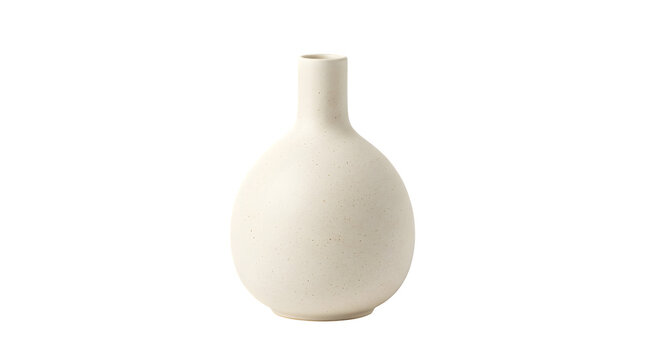 Minimalist white ceramic vase with isolated transparent background.