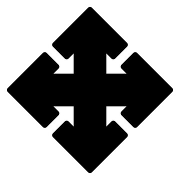 Icono con dibujo sencillo de cuatro flechas unidas. Simbolo de expansi&oacute;n o movimiento en todas las direcciones.