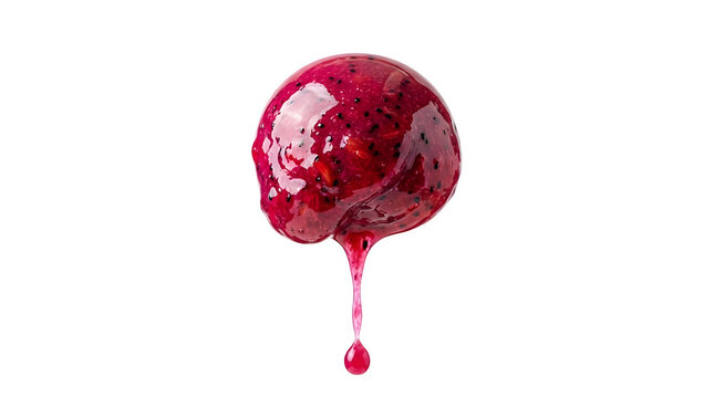 Dripping red liquid drop on transparent background in 3D style.