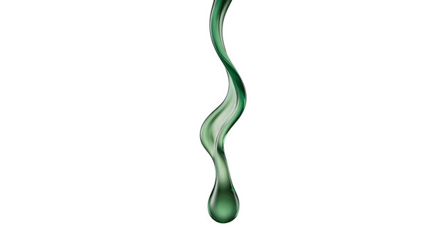 Abstract green liquid swirl with transparent background for modern design.