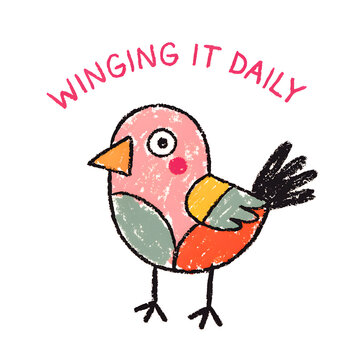 Charming hand-drawn bird illustration for daily inspiration, symbolizing spontaneity and lightheartedness in life's journey, perfect for cheerful content