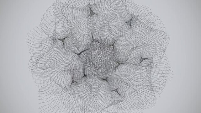 Cinematic 4K seamless loop of a glowing crimson spherical harmonics morphing through an abstract topology field with cinematic depth. Ideal for abstract background, vj loop. 4K UHD.