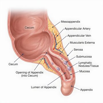 Human Appendix Cross Section Labeled Anatomical Diagram Medical Illustration