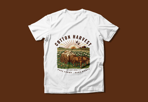 Cotton Harvest Vintage Farm T Shirt Design Template