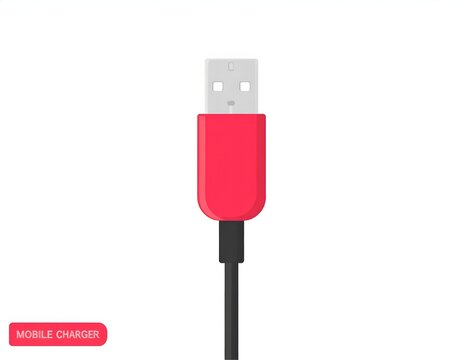 Red USB cable connector icon on white background.
