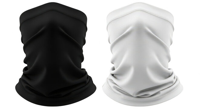 Black and white neck gaiter face masks for outdoor sports isolated on transparent background