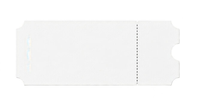 Blank paper event ticket stub with perforated line isolated on transparent background