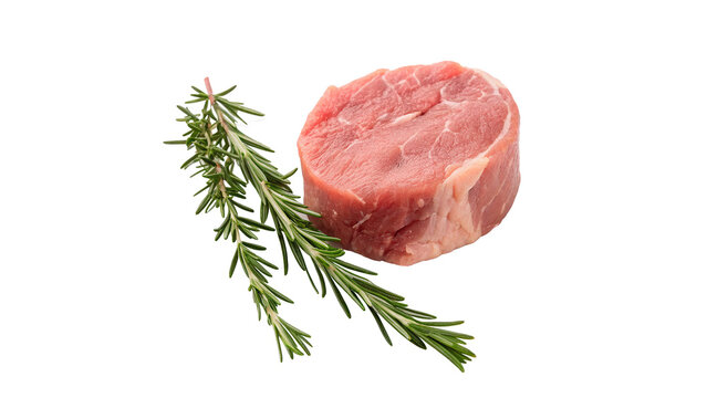 Raw beef steak with rosemary isolated on transparent background for culinary design