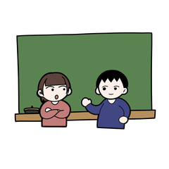 Cartoon school children talking in classroom