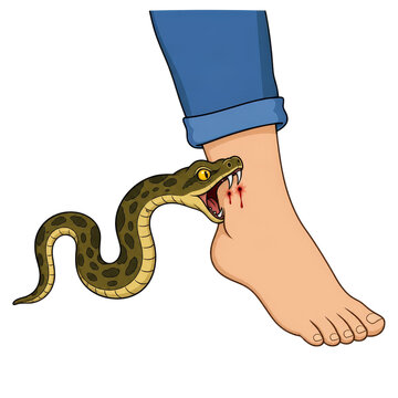 Venomous Snake Biting Human Ankle and Leg Illustration