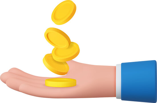 3d hand with coins flying.