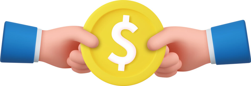 3D cartoon hand hold coin.