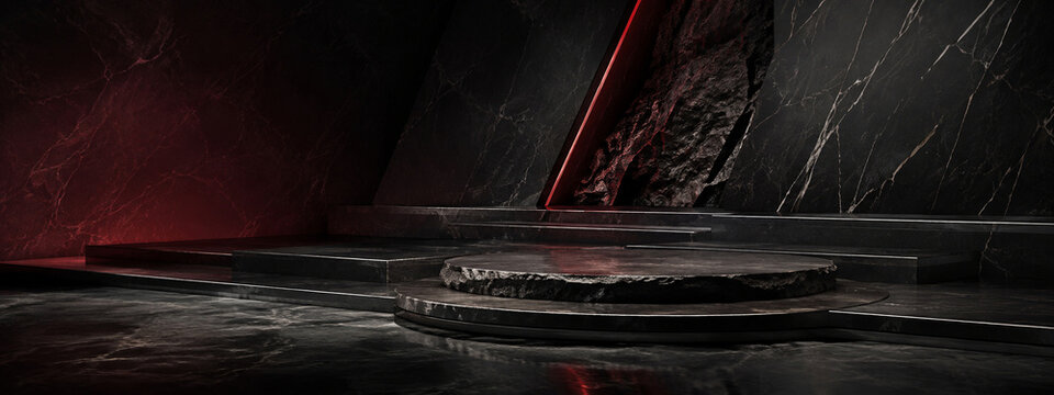 Luxury dark stone product stage background with premium panoramic overview