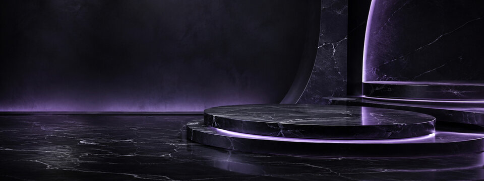 Luxury dark stone product stage background with low angle presentation platform