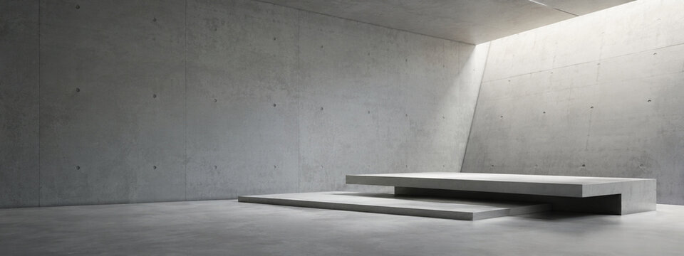Minimal concrete gallery podium background with soft light minimalist composition