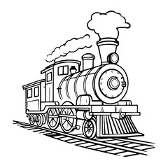 Vector image of a train on tracks, ideal for engraving, print, logos, children's illustrations, and creative projects. © Steven