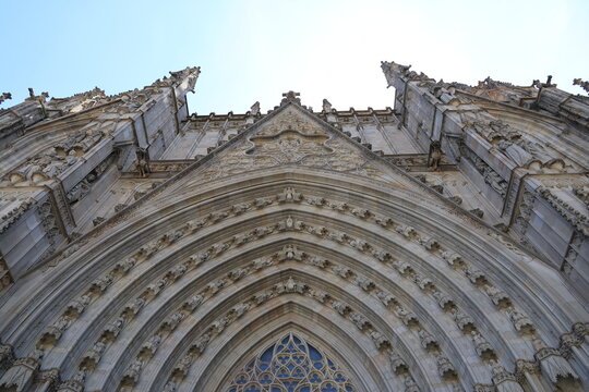 Archway above the entrance portal of the Gothic cathedral in Barcelona, ​​Spain