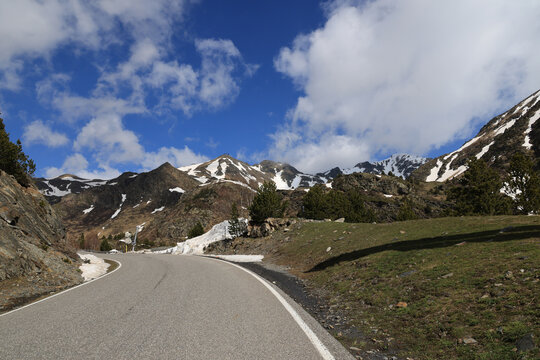 Mountain landscape in spring in the Ordino-Arcalis ski resort in Andorra