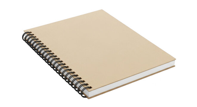 Spiral bound kraft paper notebook with blank pages isolated on transparent background