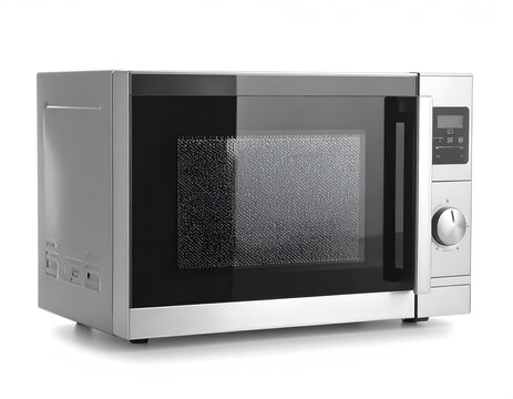 Contemporary stainless steel microwave oven for home kitchen.