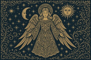 Fototapeta premium Celestial angelic illustration with stars background