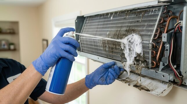 HVAC Air Conditioner Maintenance and Deep Cleaning Service Using Specialized Foaming Spray