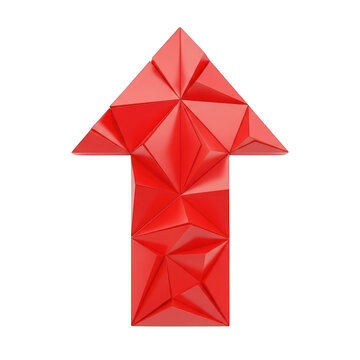 Red geometric arrow shape with low poly style design isolated on transparent background