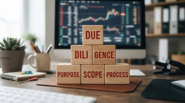 Stack wooden blocks words "Due Diligence" Structured due diligence methodology showing essential investigation steps including purpose