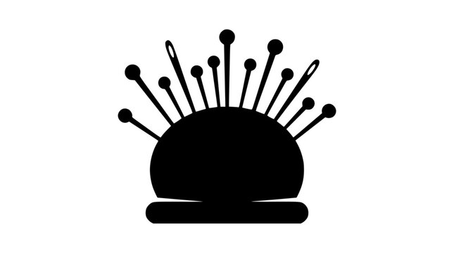 Black pincushion silhouette with needles and pins for sewing icon