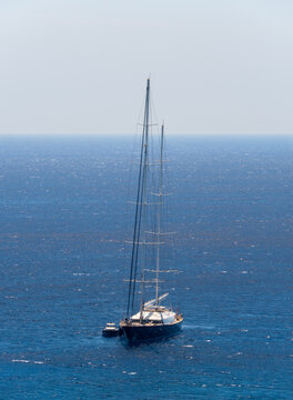 Beautiful yacht in Aegean Sea on Mykonos island in Greece
