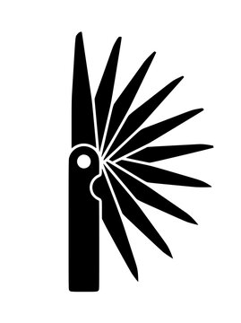 black silhouette icon of a feeler gauge tool with fanned blades