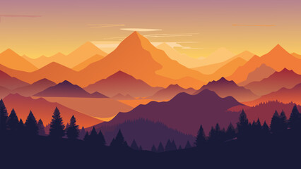 Obraz premium Layered blue mountain silhouettes fade into a soft pastel sunrise, creating a calm minimalist landscape with atmospheric depth.
