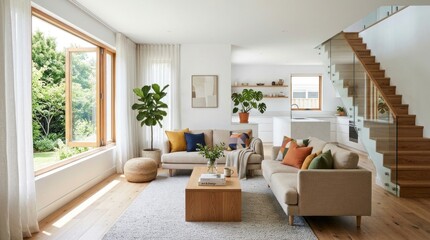 Fototapeta premium Modern living room minimalist design has Interior with and Natural Light