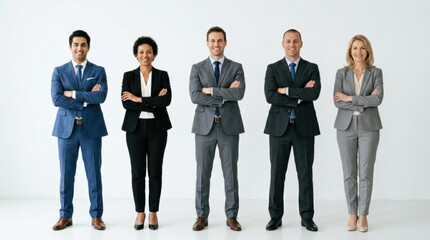 Fototapeta premium Group five business people standing line Professional team of executives in a line