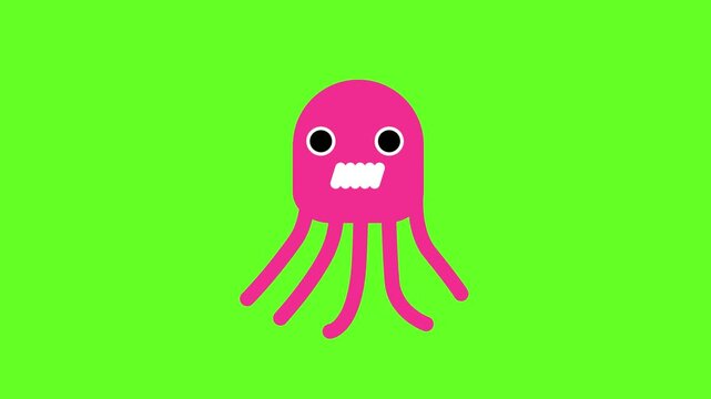 4K motion graphics animation of octopus swimming on chroma key green screen background.