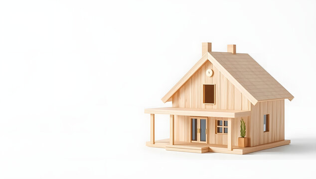 Real Estate , wooden house model on white background