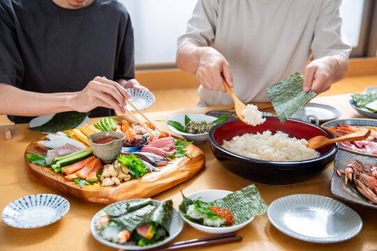 鮪の手巻き寿司、日本料理、家庭料理