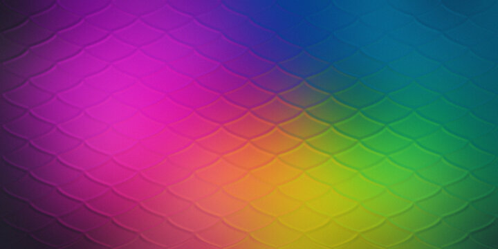 Rainbow gradient background with a repeating fish scale pattern texture.