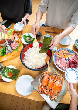 鮪の手巻き寿司、日本料理、家庭料理