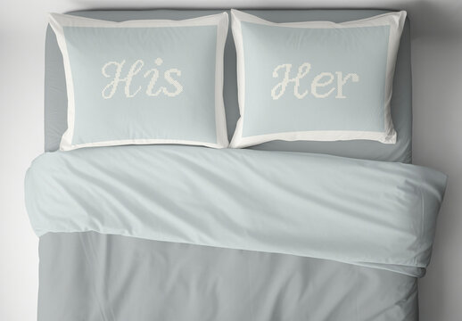 Couple Themed Pillowcase Set Mockup PSD