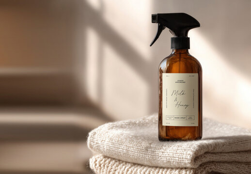 Elegant Amber Spray Bottle Mockup PSD