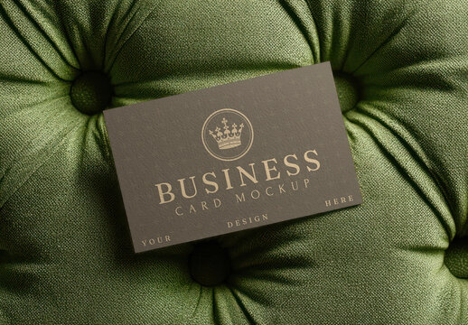 Elegant Business Card Mockup On Green Tufted Fabric&nbsp;PSD